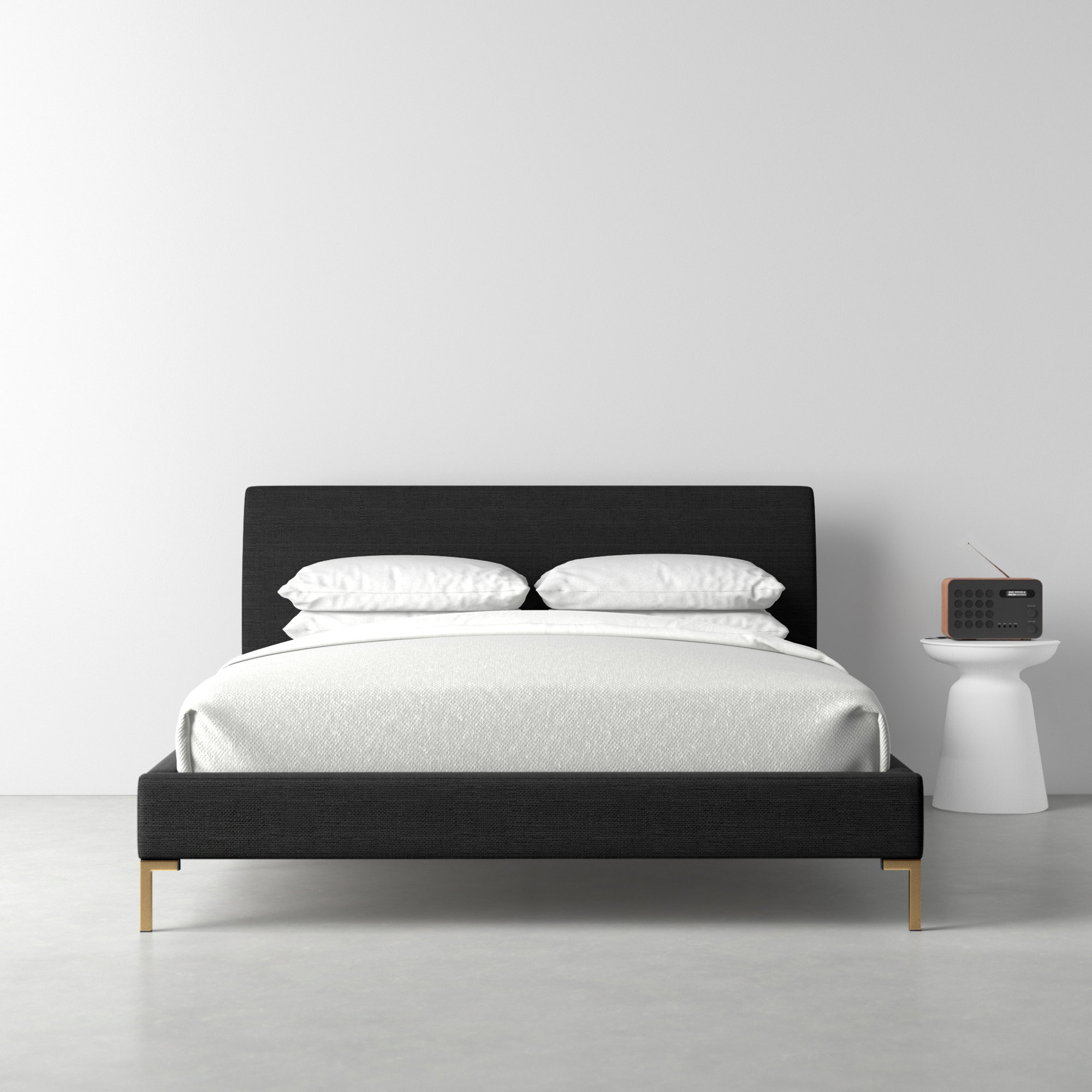 Rand Upholstered Bed, Twin, Classic Linen Black, Brass
