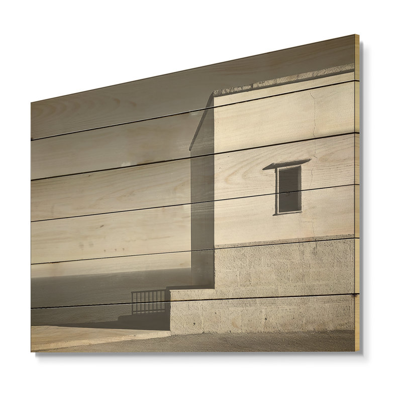 Horizon côtier noir et blanc - phare côtier, art mural sur bois de pin naturel, H 30 po x l 40 po