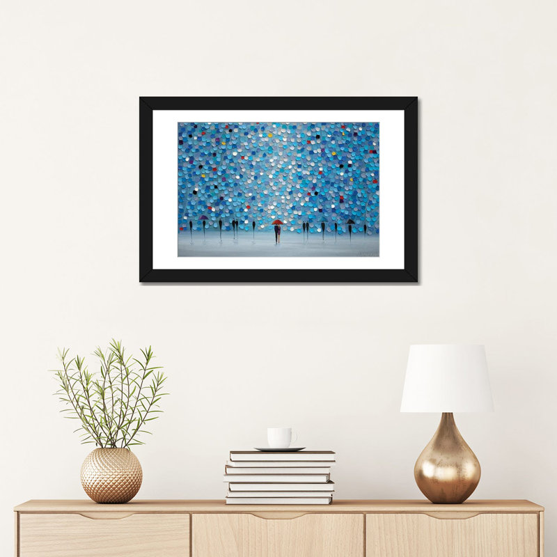 «Happy Rain», reproduction d'art murale - papier d'art encadré, H 16 po x l 24 po, Noir