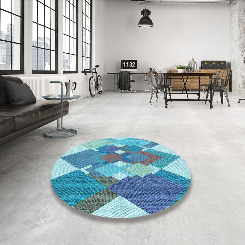 Tapis 100% à motifs lavables à la machine 2989WWS-Pat1107-LBLU, Rond 5 pi