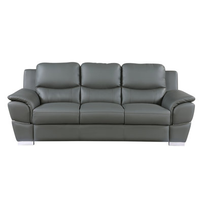 Global United Leather With Kiln-dried Hardwood & Reinforced Corners, 3-layer Foam Cushion, Stainless Steel Legs, Solid Brazilian Wood, Grey, 86.12" D X 33.44" W 34.68" H High Padding, 85 In Depth 34