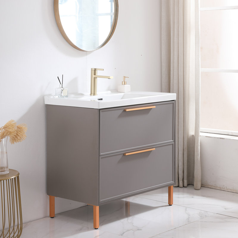 Ensemble de meuble-lavabo simple 2 tiroirs avec plateau en céramique Tres Khaki
