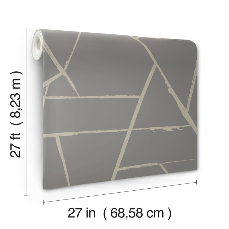 Geometric Wallpaper Double Roll, Gray Metallic