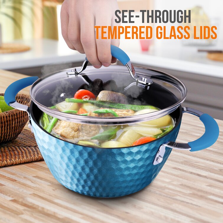 NutriChef Cooking Pot Lid 2.5 Quart - See-Through Tempered Glass Lids,  Stainless Steel Rim, Dishwasher Safe