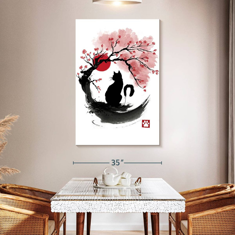 Brami sakura chat Sumi-E, H 51 po x l 34 po