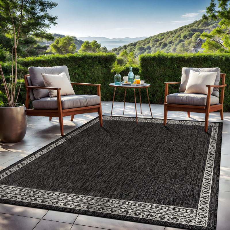 Tapis géométrique intérieur / extérieur, Gris foncé, Rectangle 5' x 7'