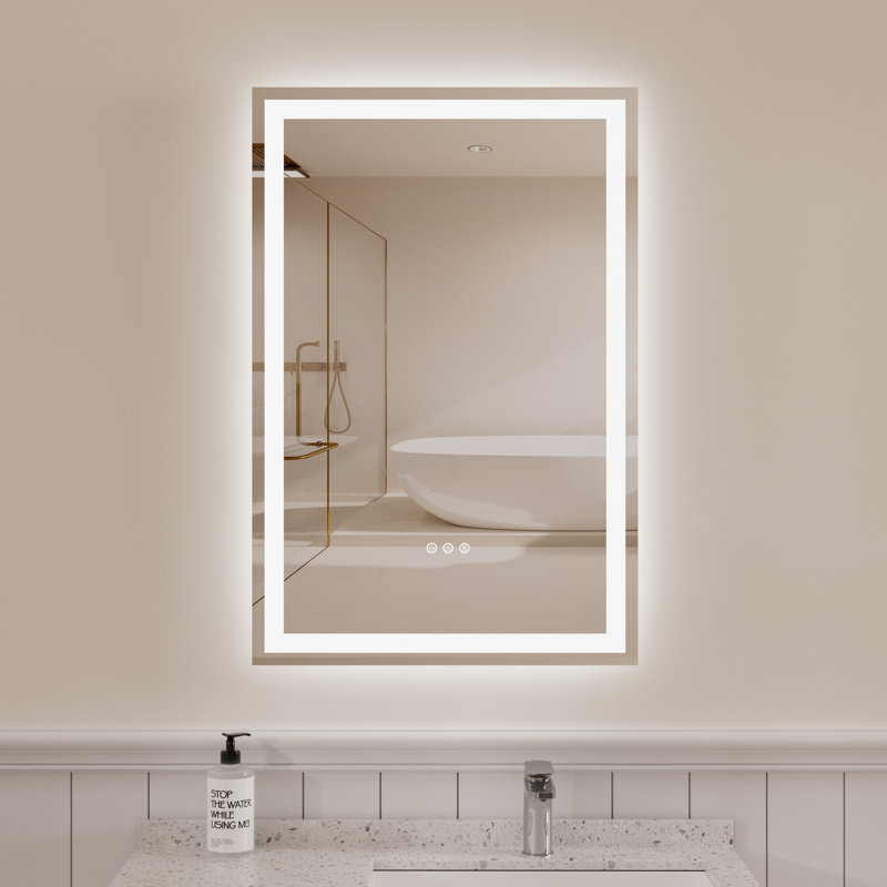 Rectangular Frameless LED Bathroom Vanity Mirror, 36" x 24"