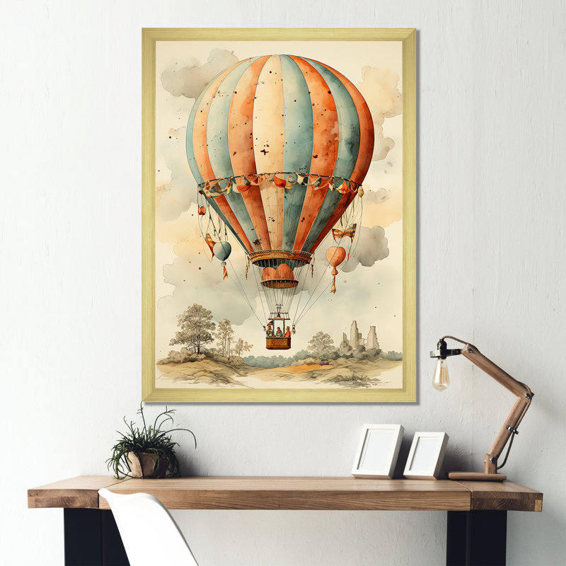 Décoration classique ballon à air chaud I - décoration murale montgolfière, Encadrement doré, H 20 po x l 12 po x P 1 po