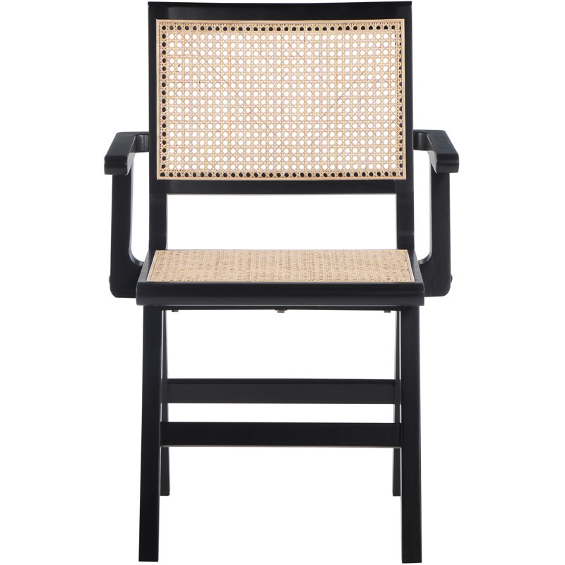 Akilia 18'' H Solid Wood Armchair, Black Natural Cane, Black