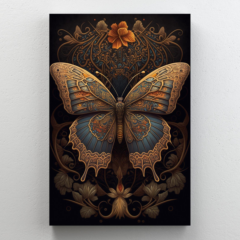 Hibiscus et papillon - impression sur toile tendue, H 36 po x L 24 po x l 1,25 po