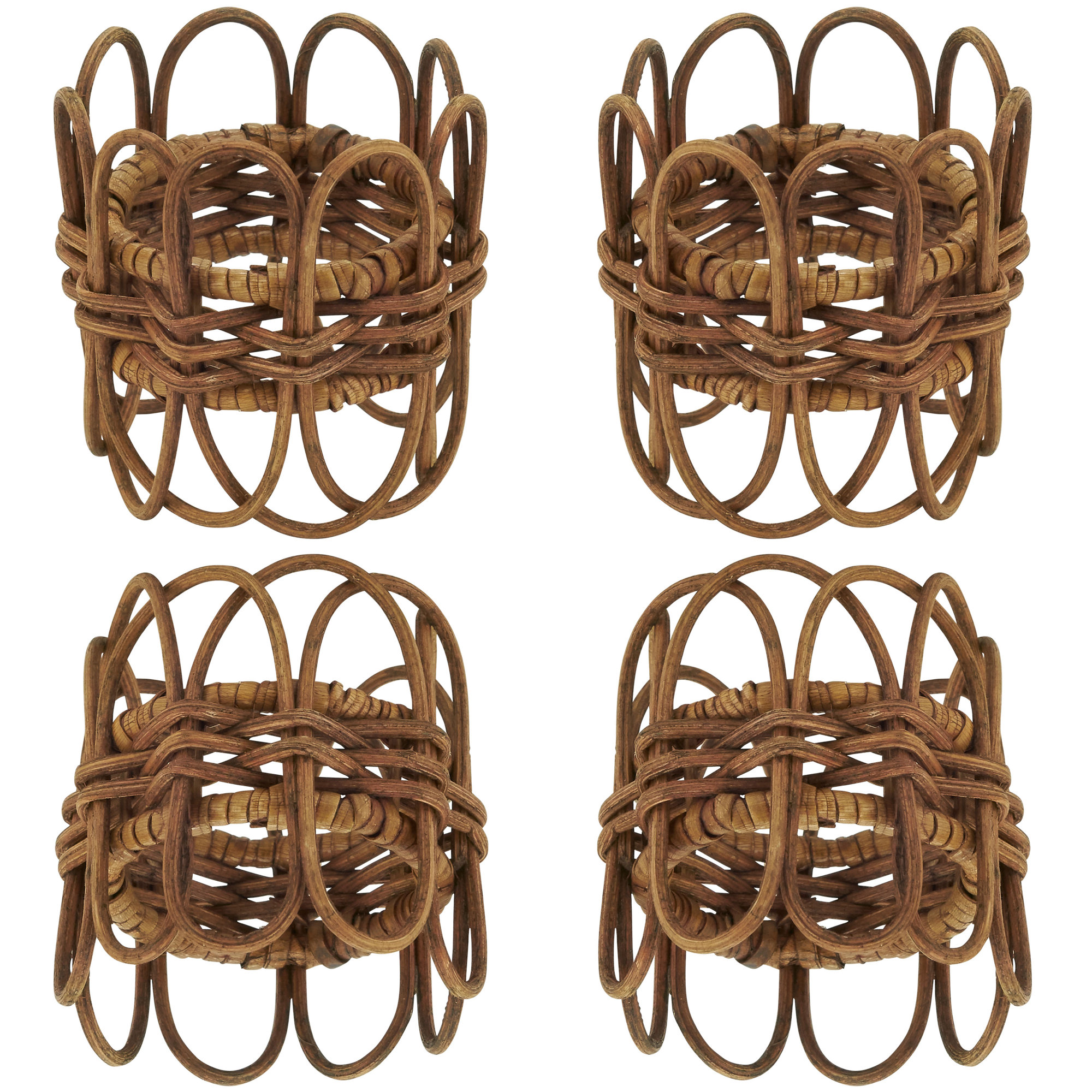 Hughie Rattan Napkin Rings with Twisted Design, Brown