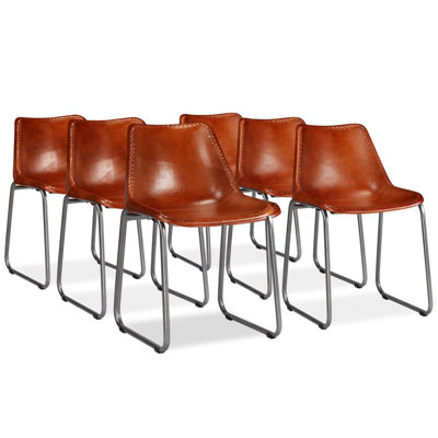 Seattle 50cm H Genuine Leather Upholstered Metal Side Chair in Brown
