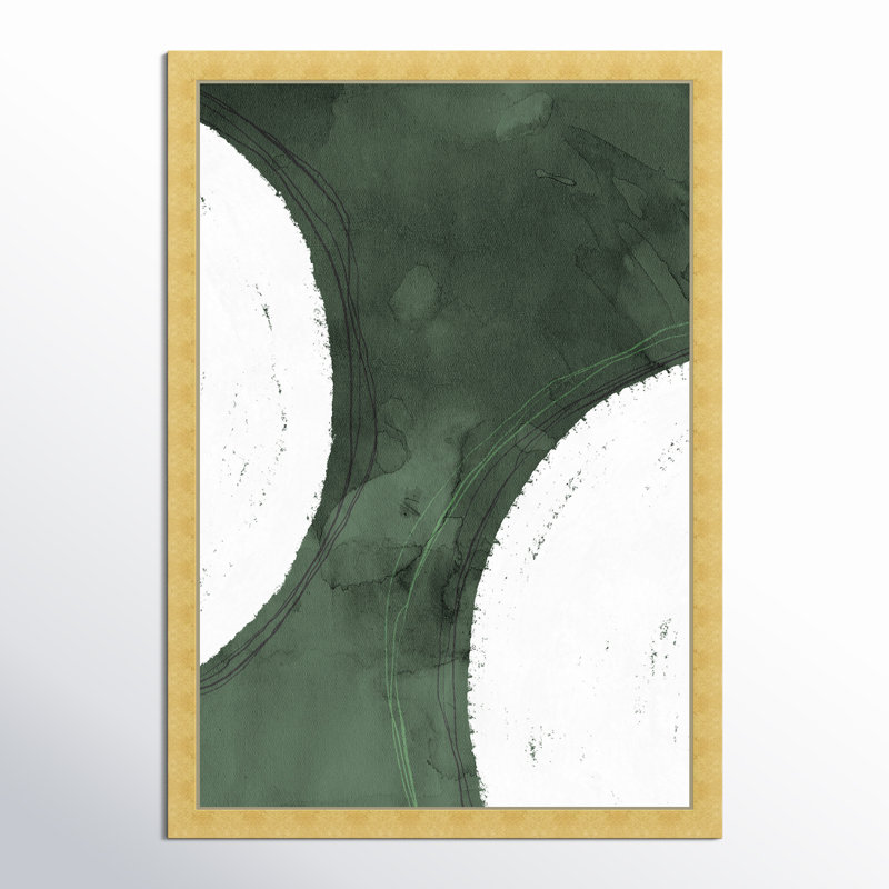 "Green Moon" by Oliver Gal Abstract Floater Framed Canvas Painting Print , Gold, 17" H x 12" W x 0.5" D