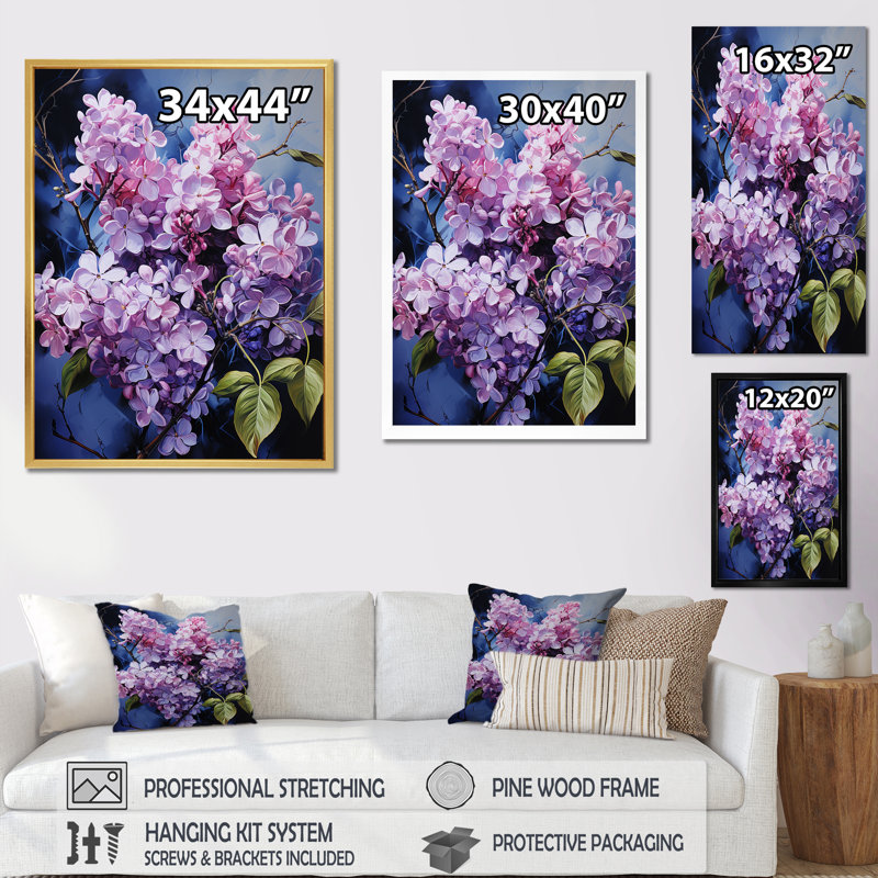 Lilas, minimalisme, rêve sur toile, Cadre simple argenté, H 20 po x l 12 po x P 1 po