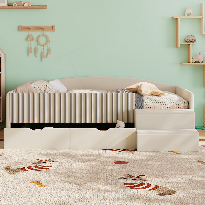 Twin Size Upholstered Daybed Frame with Storage Drawers