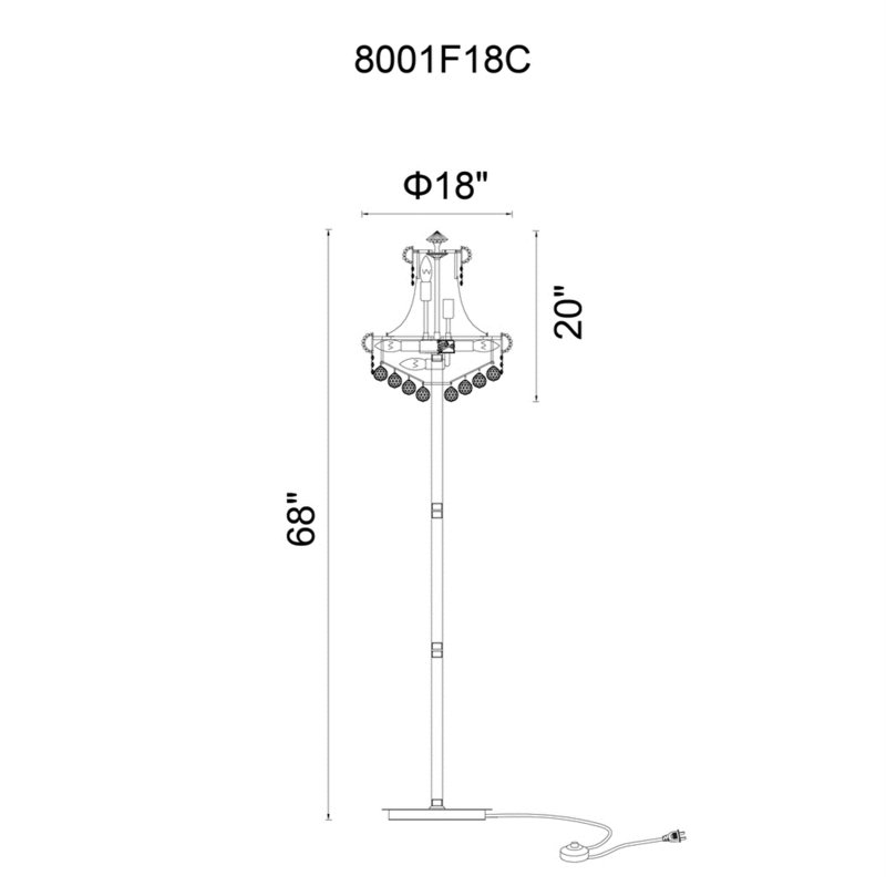 Lampe sur pied en cristal 18 po pour le salon, la chambre à coucher et les bureaux de lecture à 8 lumières avec culot E12
