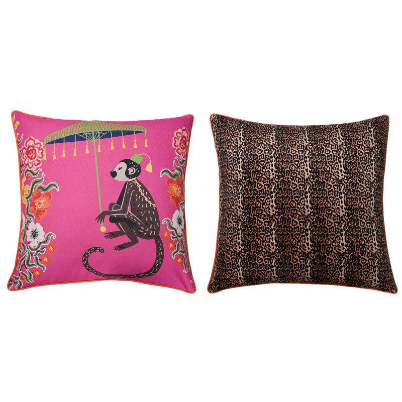 Housse et insert de coussin carré en mélange de coton Dann Foley, Singe / guépard droit