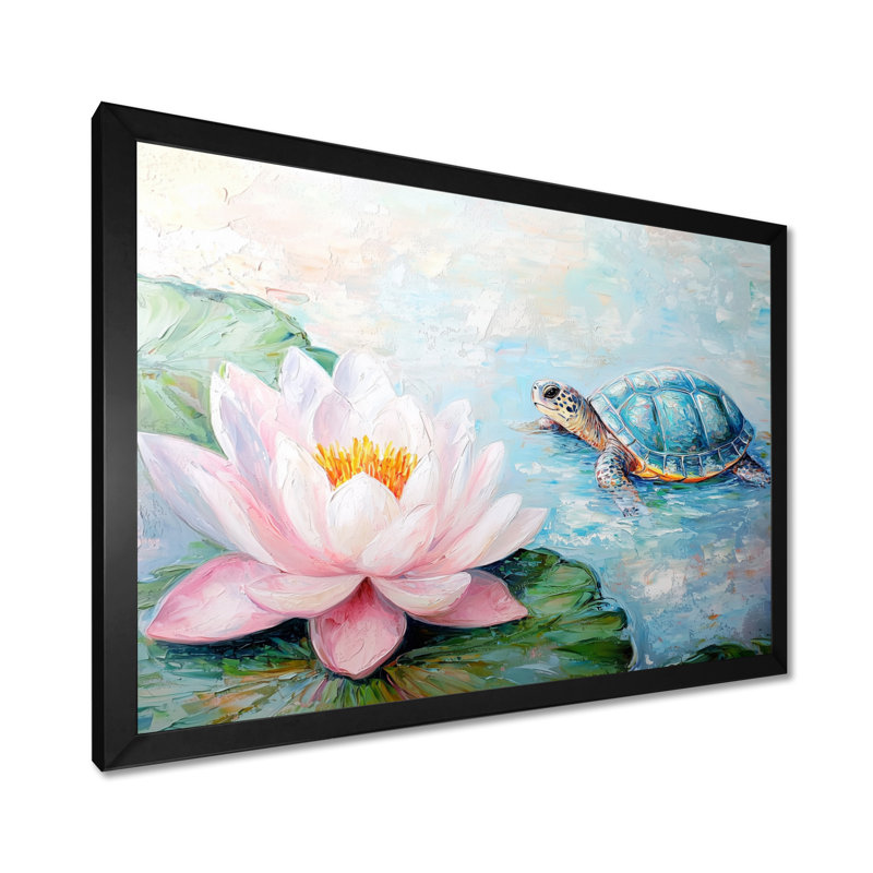 «Turtle In The Water Lily II», reproduction sur toile, H 16 po x l 32 po, Reproduction encadrée d'une seule photo sans pass