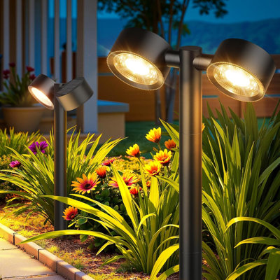 Lumières solaires doubles à double tête imperméables, 2 lumières solaires à DEL plus lumineuses, lumières de jardin solaires extérieures jusqu'à 12 heures pour un sentier de jardin
