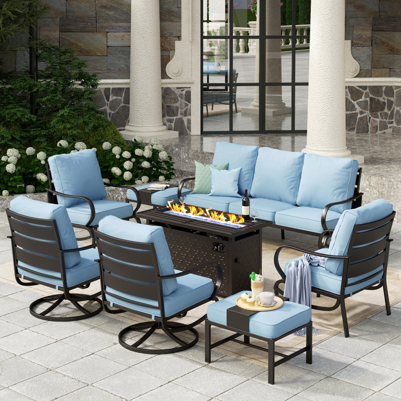 Ensemble de conversation pour patio à 9 places Tapasi avec chaises longues pivotantes et table de foyer optionnelle, Oui