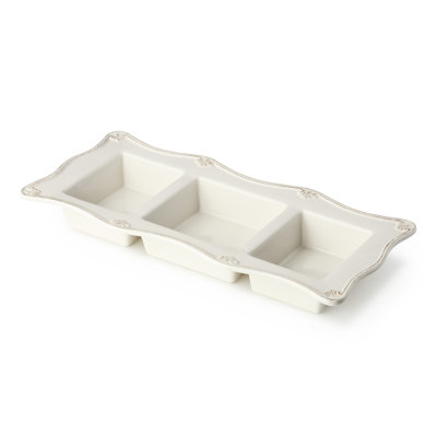 Plateau à dégustation en grès 3 sections Heritage Ivory