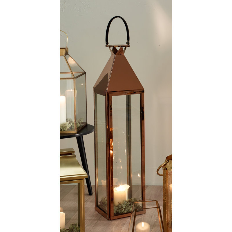 Floor Lantern, Shiny Copper, 113cm H x 24cm W x 23cm D