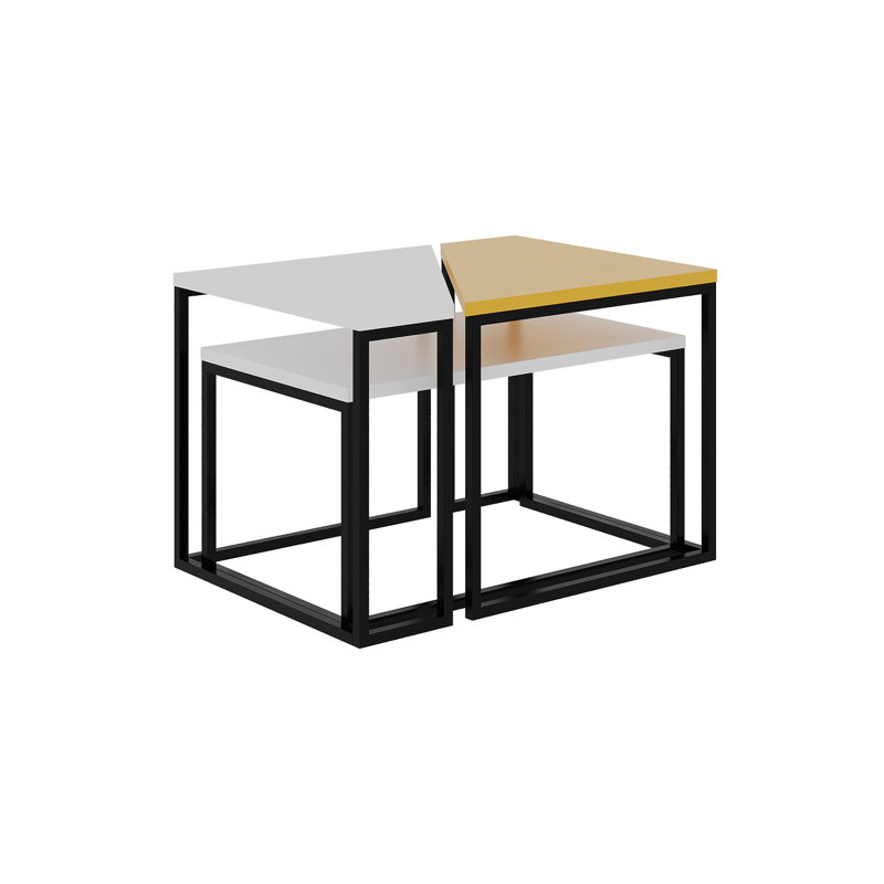 Ensemble de 3 tables gigognes Lotus, Moutarde / Blanc