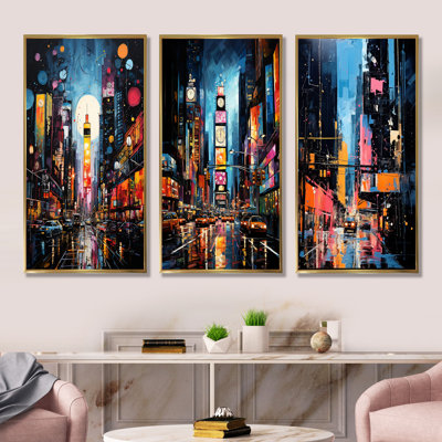 New York City Time Square Lights I - ensemble de 3 impressions sur toile New York City