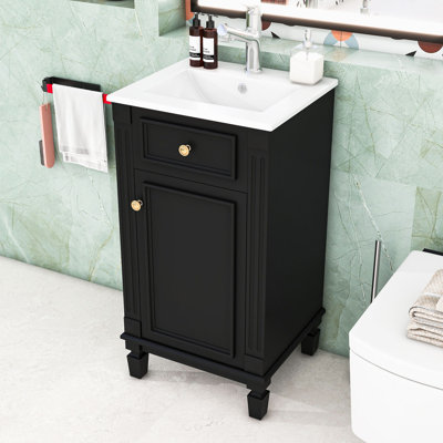 Modern Space-Saving Bathroom Vanity with Integrated Sink, Adjustable Shelf and Soft-Close Door