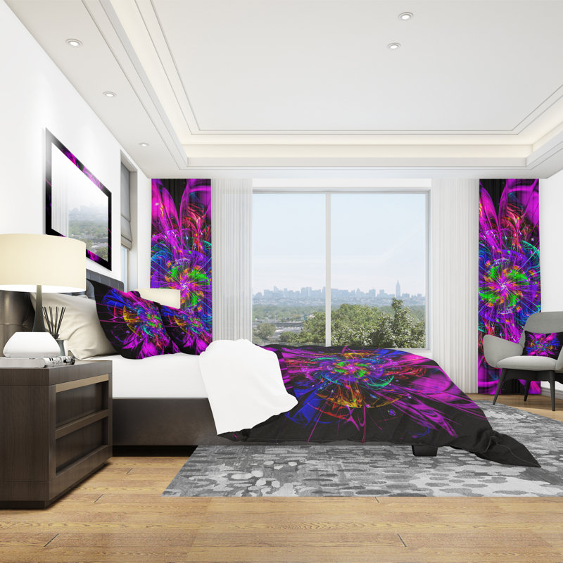 Ensemble de housse de couette à fleur fractale idéal, Housse de couette très grand + 2 taies décoratives