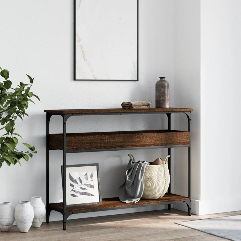 Console 17 étages avec tablette noire 39,4 po x 11,4 po x 29,5 po, H 29,5 po x l 39,4 po x P 11,4 po, Noir