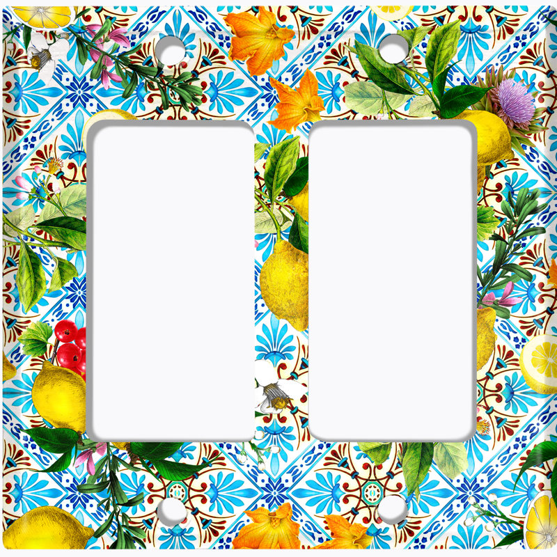 Elegant Teal Fruit Flowers Tile Food & Beverage Themed 2 - Gang Rocker Standard Wall Plate