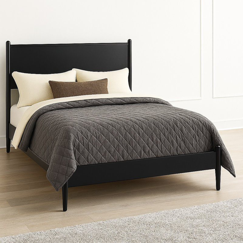 Lit plateforme Mid-Century moderne en bois avec finition noire, Noir