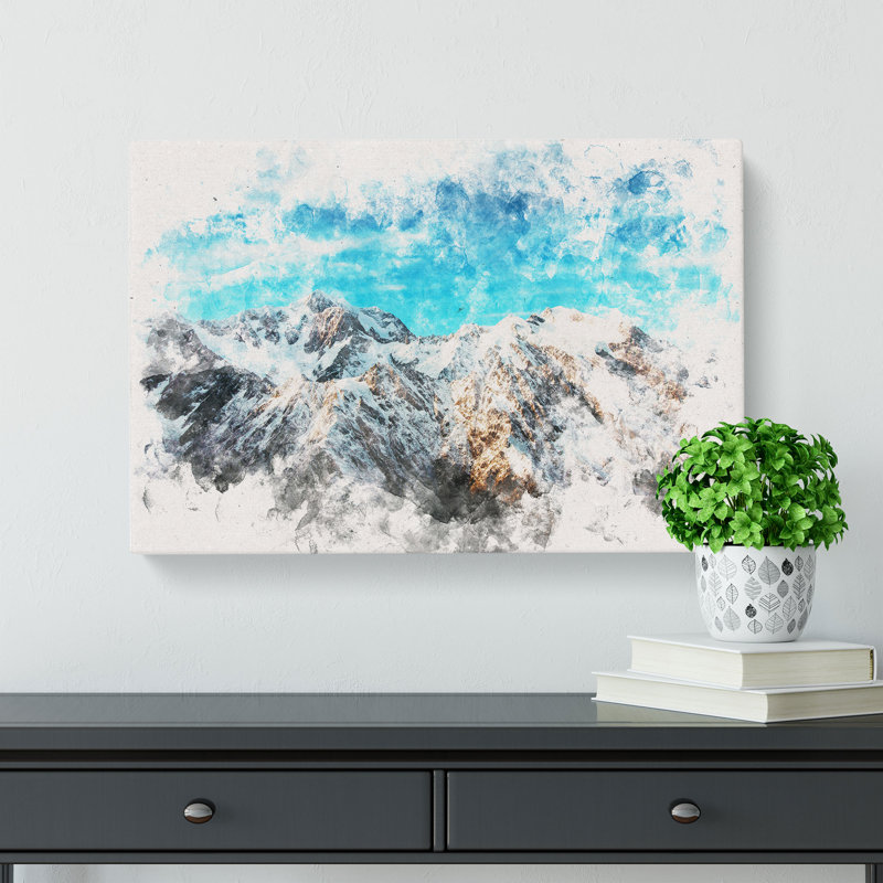 Mountains in New Zealand Watercolour - Wrapped Canvas, 40cm H x 60cm W x 3cm D