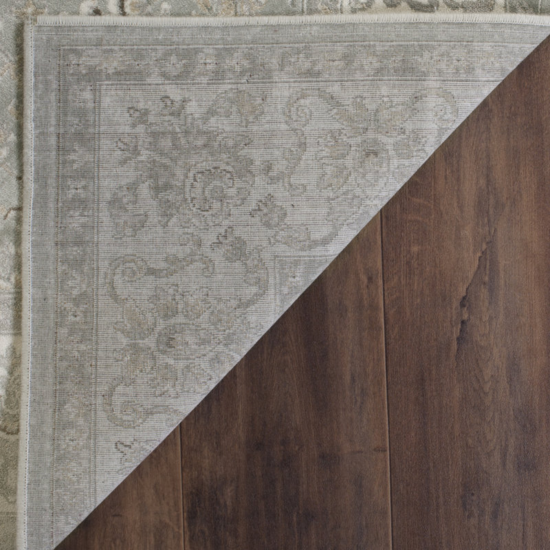 Setser Garden Viscose Oriental Rug in Silver/Ivory, Rectangle 5'3" x 7'3"