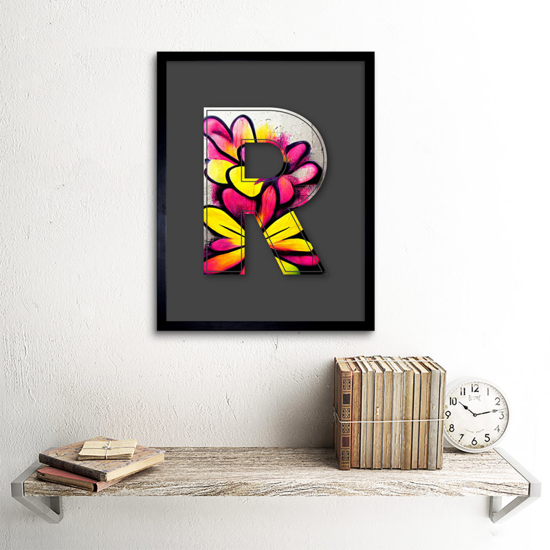 Letter R Flower Decorative Graffiti - Single Picture Frame Print