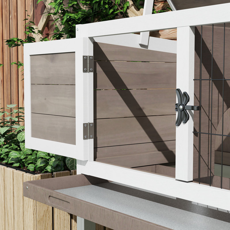 Cage à lapin surélevée en bois et cage à lapin avec plateau amovible, intérieur / extérieur brun