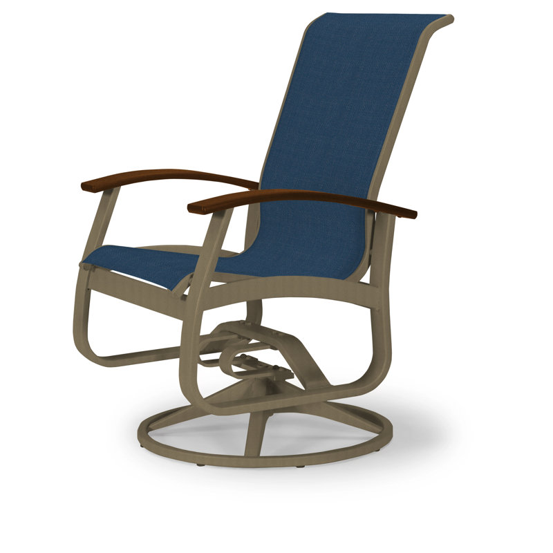 Chaise de patio pivotante Askar, Bleu marine 13D Sunbrella®, Kona P10, Bois de plage texturé