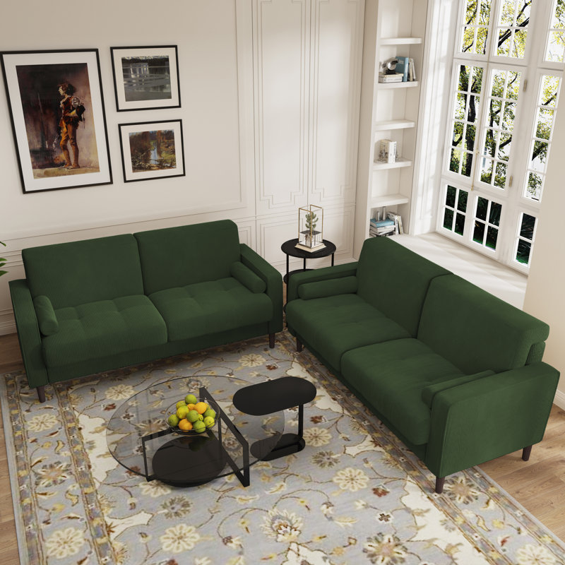 Carmelinda 62.6'' Corduroy Sofa, Green Corduroy