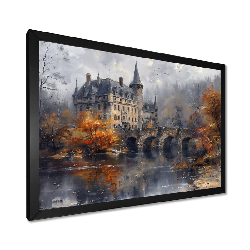  «Beige Orange Autumn Rustic Chateau In Europe II - Chateaus», reproduction d'art, Toile encadrée noire simple