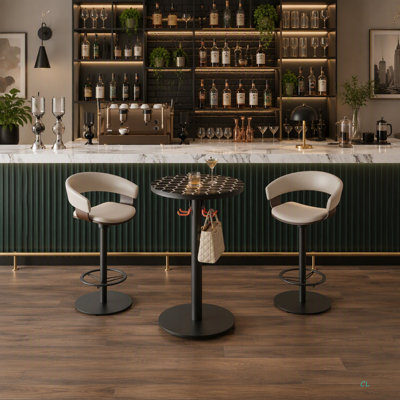 Table de bar, table de cocktail ronde avec lumières et plateau en verre, grande base en acier, table de pub pour la cuisine, bistro, fêtes