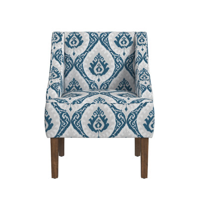 Yolu Accent Chair, Ikat Medallion Print, Blue And White Polyester