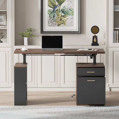 53" Electric Height-Adjustable Standing Desk With 2-Drawer & Open Storage, Built-In Charging, Privacy Panel – Executive Desk For Home Office
