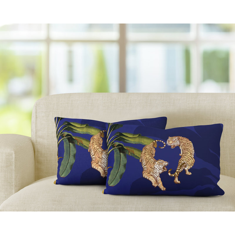 No Pattern And Not Solid Color Outdoor Reversible Throw Pillow, Navy Blue