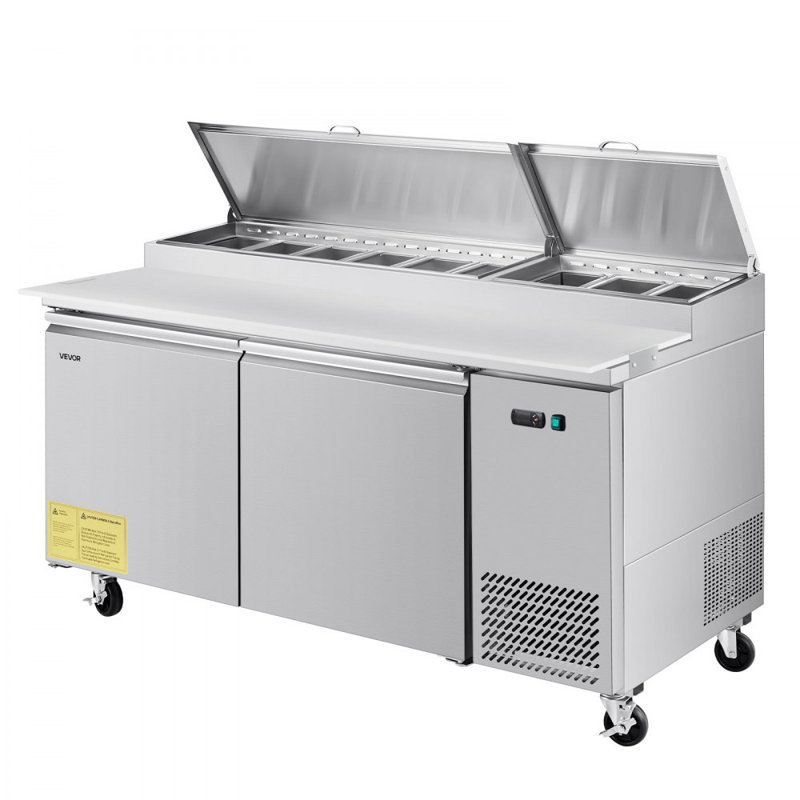 Commercial Refrigerated Pizza Prep Table Stainless Steel Fridge Double Door