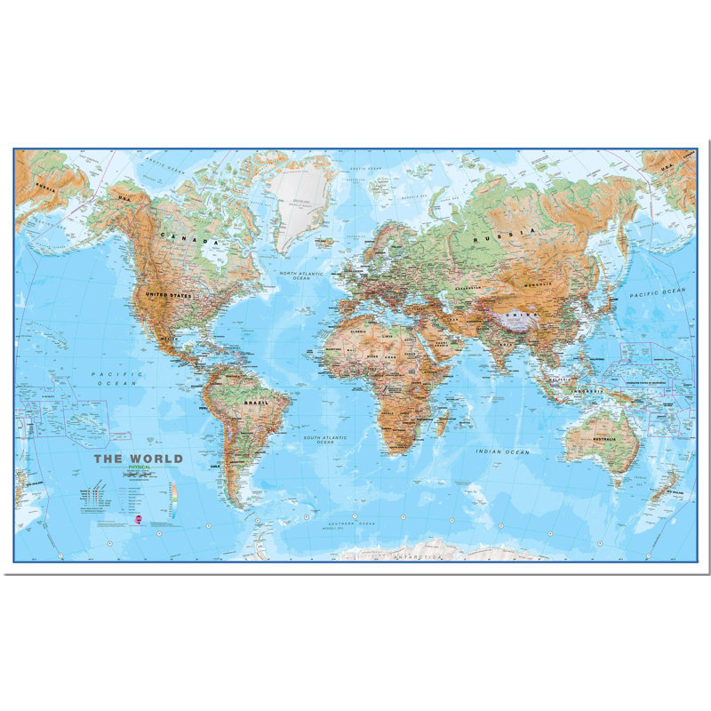 Large World Wall Map Physical - No Frame Print