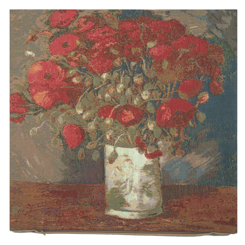 Van Gogh Red Poppies Cotton Euro Cushion Cover