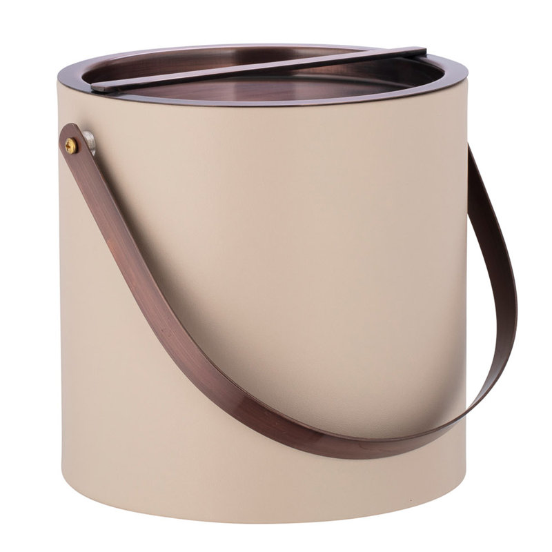 Senetta Leatherette Ice Bucket, Taupe/Oil Rubbed Bronze