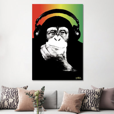 Monkey Headphones Rasta I 1 Piece Wrapped Canvas Wall Art