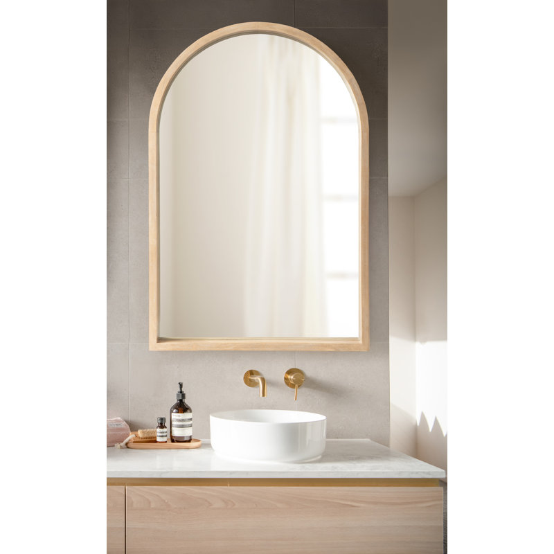 Skyeler Modern Wood Arched Accent Mirror, 36" x 24", Natural